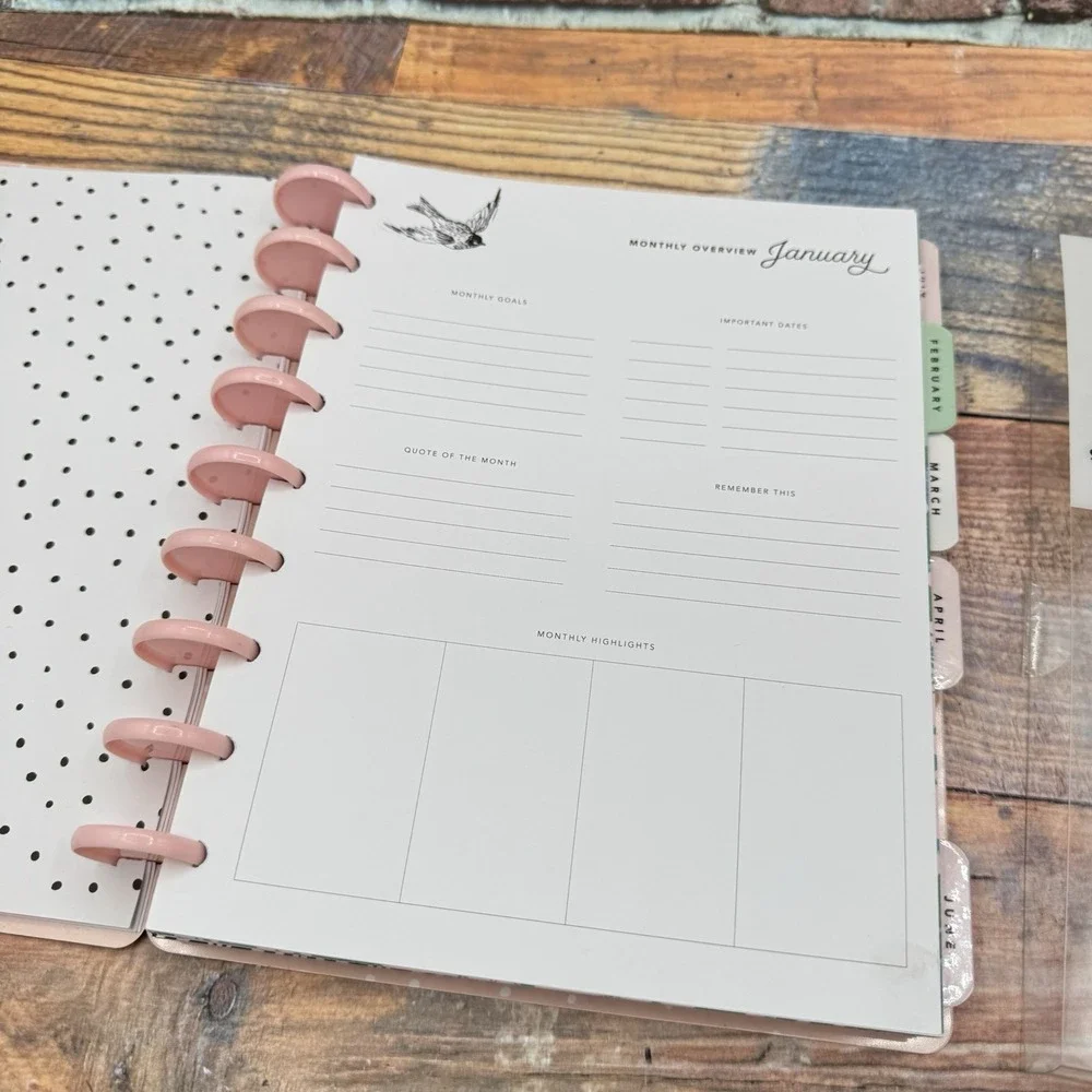Maggie Holmes Day-To-Day 9 Disc Undated Planner Floral Black Pink Datebook